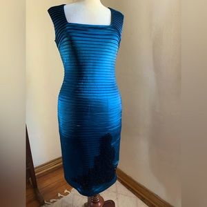 Iridescent blue square neck sleeveless bodycon dress